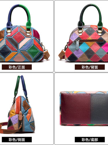 Leather Bag New Portable Female Bag Head Layer Cowhide Color Casual Retro One-Shoulder Messenger Bucket Bag