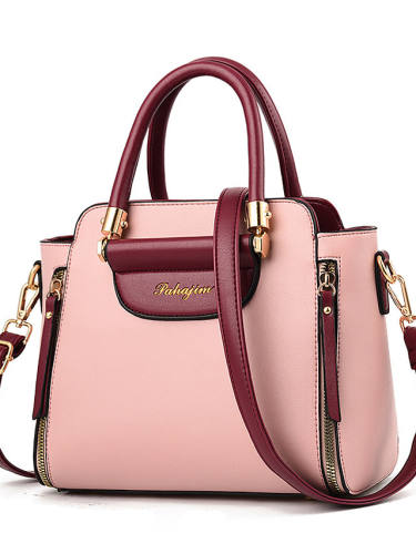Women'S Bags Pu Leather Satchel Top Handle Bag Zipper Daily Date Handbags Wine Black Blue Red