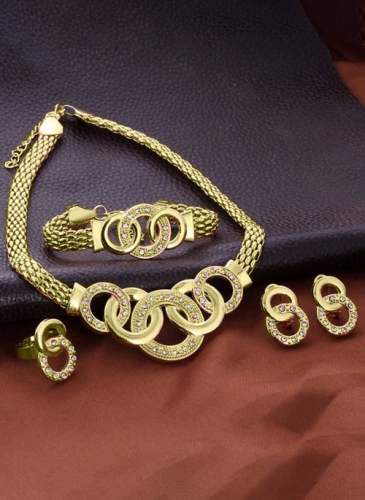 Geometric Crystal Necklace Earring Bracelet Ring Jewelry Sets