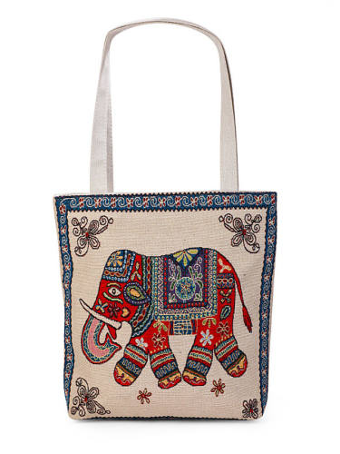 Women Bohemian Elephant Printed Large Capacity National Tote Handbag
