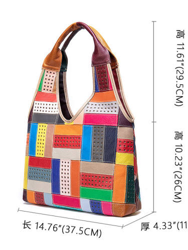 New Leather Handbags Fashion Stitching First Layer Cowhide Shoulder Messenger Handbag Women Factory Direct Sales
