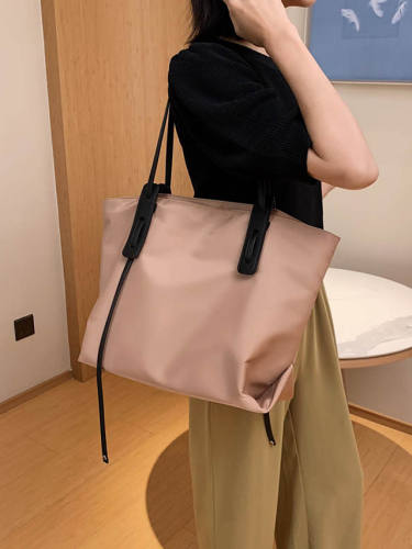 Women'S Bags Oxford Cloth Tote Zipper Daily Handbags Baguette Bag Black Khaki