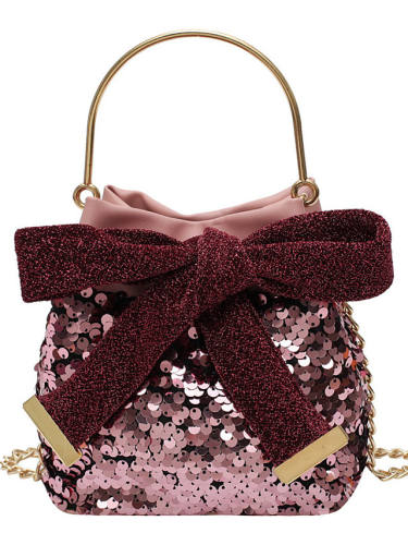 Women'S Bags Pu Leather Top Handle Bag Chain Outdoor Handbags Wine Black Blushing Pink Silver
