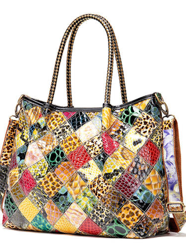 Women'S Bags New Fashion Leather Women'S Bags Large-Capacity Stitching Trendy Cowhide Ladies Handbags 750C
