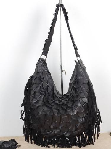 Factory Wholesale Agent Genuine Leather Sheepskin Characteristic Soft Multi-Color Pattern Tassel Bag Shoulder Messenger Female Bag Black Color