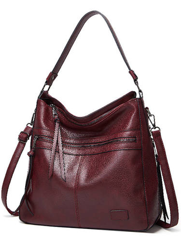 Women'S Bags Pu Leather Polyester Top Handle Bag Hobo Bag Tassel Solid Color Daily Office & Career Handbags Wine Black Coffee