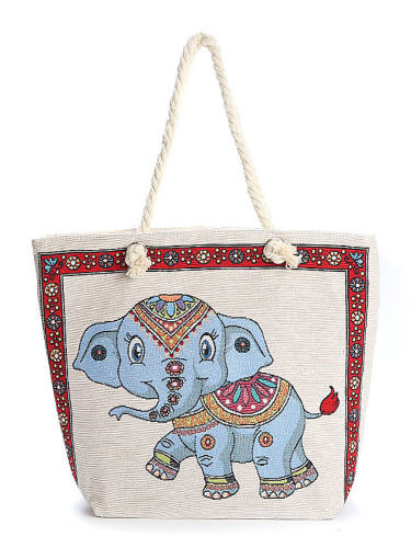 Women Elephant Printed Large Capacity National Tote Handbag