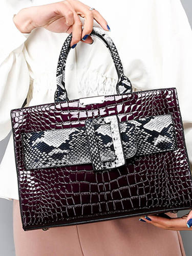 Women Pu Leather Contrast Color Alligator Patternfashion Elegant Multi-Carry Convertible Ladies Bag Crossbody Bag Shoulder Bag Handbag