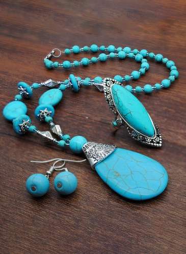 Ball Water Drop Gemstone Necklace Earring Jewelry Sets