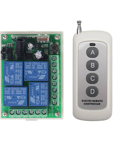 Dc 12V 4Ch Wireless Remote Control Switch 1 Receiver 1 Transmitters 433Mhz/10A Relay Receiver /