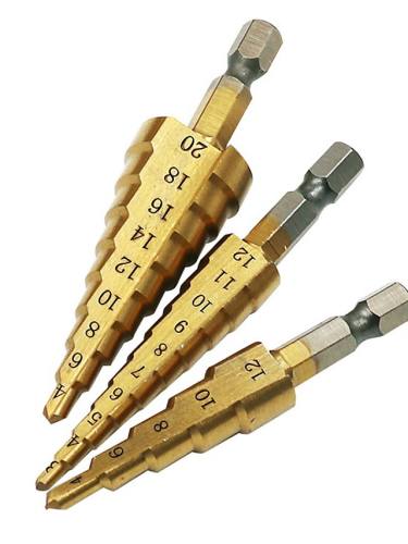 Pagoda Drill Metal Punch Drill Bit 3-12Mm 4-12Mm 4-20Mm Step Cone Drill Bit Hole Cutter Dint Tool Hex Shank Step Drills Shank Coated Metal Drill Bit 3Pcs