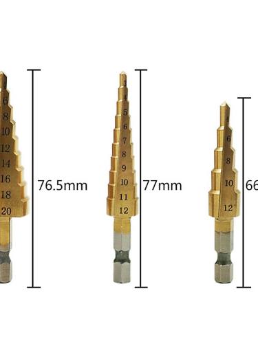 Pagoda Drill Metal Punch Drill Bit 3-12Mm 4-12Mm 4-20Mm Step Cone Drill Bit Hole Cutter Dint Tool Hex Shank Step Drills Shank Coated Metal Drill Bit 3Pcs