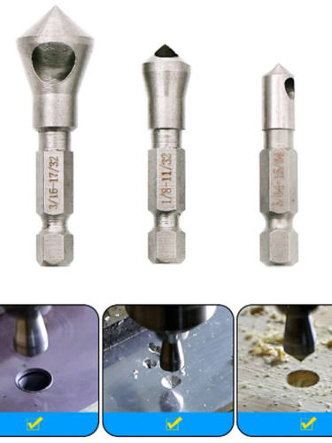 3Pcs/Lot 90 Degrees Countersink Bit Set Deburring Drill Bits Tapper Hole Cutter Hand Tools Wood Wooden Metal Plastic Chamfer Set