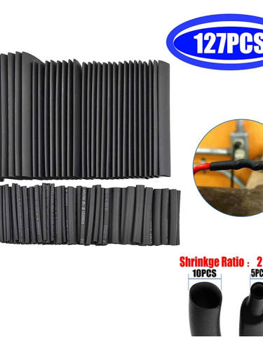 127 Pcs Of Heat Shrinkable Tubing For Electrical Connection Cable Winding Tube Set Waterproof Heat Shrinkable Tubing Black