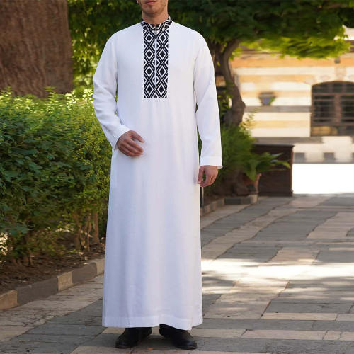 Arab clothing long sleeved simple pure color men's Robe