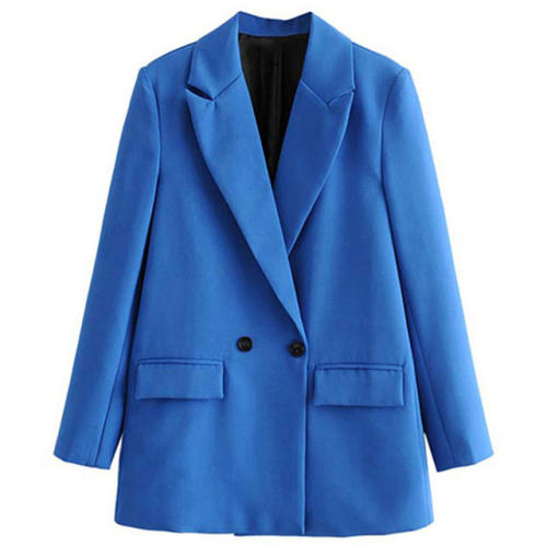 Women Chic Office Lady Double Breasted Blazer Vintage Coat Fashion Notched Collar Long Sleeve Ladies Outerwear Stylish Tops