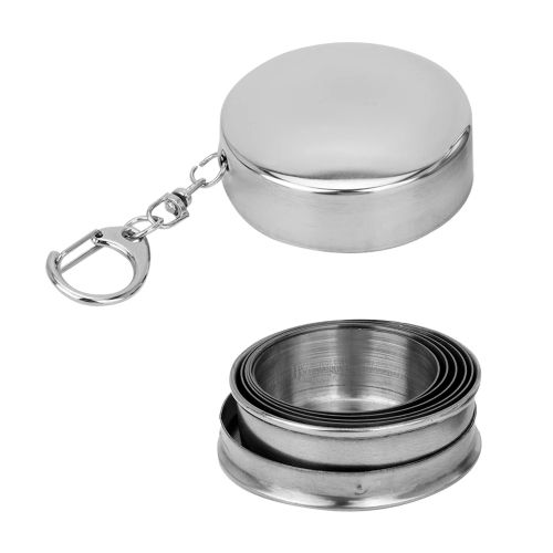 Stainless Steel Folding Cup Portable Travel Camping Cups Key Chain Mugs Outdoor Travel Folding Collapsible Cup