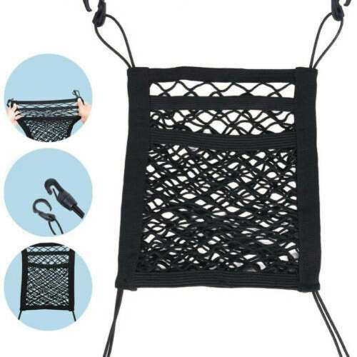Car Back Rear Trunk Organizer Net Mesh Seat Elastic String Magic Sticker Universal Storage Bag Pocket Auto Organizer