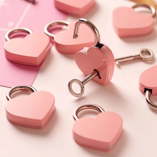 30x39mm Antique Style Heart Shape Padlock Vintage Lock Pink Romantic Lovely Diary Padlocks Key Lock With Key Wedding Jewelry