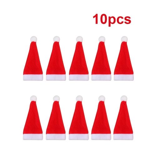 10pcs Cutlery Cover Bag Non-woven Fabric Christmas Hat Cutlery Bag Festive Supplies Holiday Props for New Year Home Party Dinner