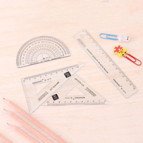 4pcs Plastic Set Ruler Protractor Students Math Geometry Soft Bendable Plastic Triangle Ruler Set Office School Supplies