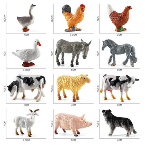 12pcs Realistic Animal Figurines Simulated Poultry Action Figure Farm Dog Duck Cock Models Education Toys for Children Kids Gift