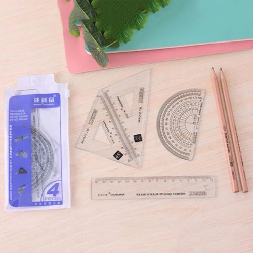 4pcs Plastic Set Ruler Protractor Students Math Geometry Soft Bendable Plastic Triangle Ruler Set Office School Supplies