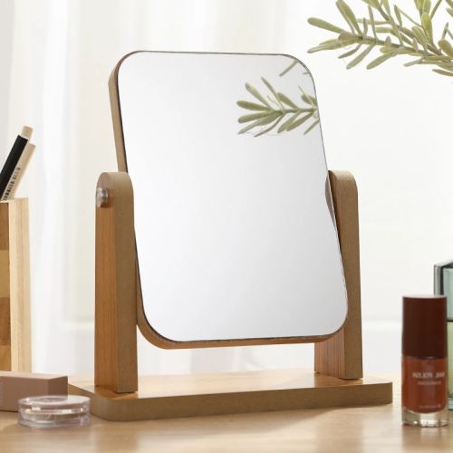 Desktop Folding Makeup Mirror Household Wooden Simple Female Student Dormitory Desktop Small Mirror Portable Vanity Mirror