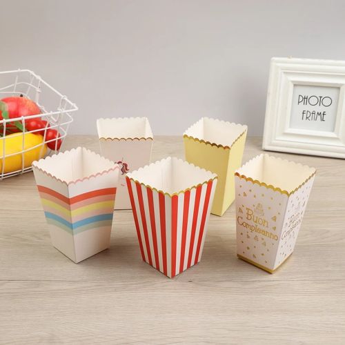 10pc Popcorn Boxes Holder Containers Cartons Paper Bag Stripe Box For Movie Theater Dessert Tables Wedding Party Supplies