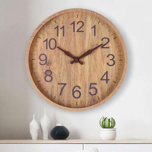 Nordic Wooden 12" Wall Clock Minimalism Round Hanging Clocks Home Office Study Room Restaurant Dining Room Decor Ornament