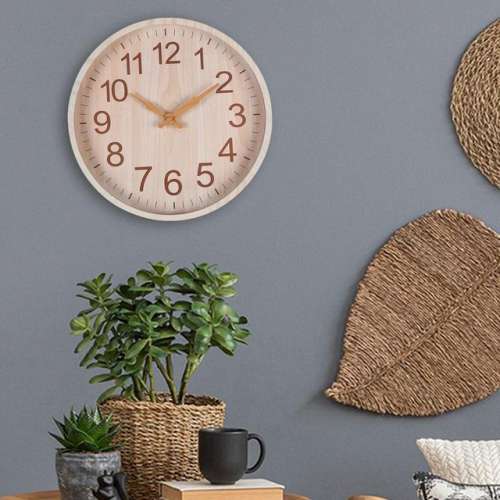 Nordic Wooden 12" Wall Clock Minimalism Round Hanging Clocks Home Office Study Room Restaurant Dining Room Decor Ornament