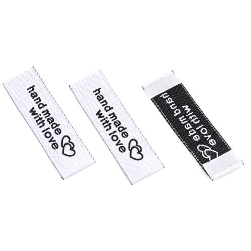 50PCs Handmade Embroidered Labels Tags Polyester Hand Made With Love Label For DIY Hat Bags Scarf Tag Garment Sew Accessories