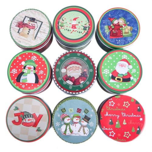 1 Pc Christmas Tinplate Sealed Box Round Can Candy Iron Case Kitchen Storage Container Jar Tin Canister Gift Organizer Home Tool