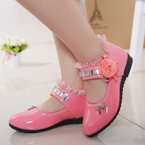 New Kids PU Leather Sandals Kids Girls Wedding Dress Party Beaded Shoes Girls