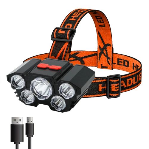 Usb Rechargeable Built-in Battery 5 Led Strong Headlight Super Bright Head-Mounted Flashlight Outdoor Night Fishing