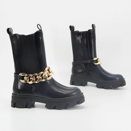 Women's Ankle Boots Platform PU Leather Chain Anti Slip Short Boots