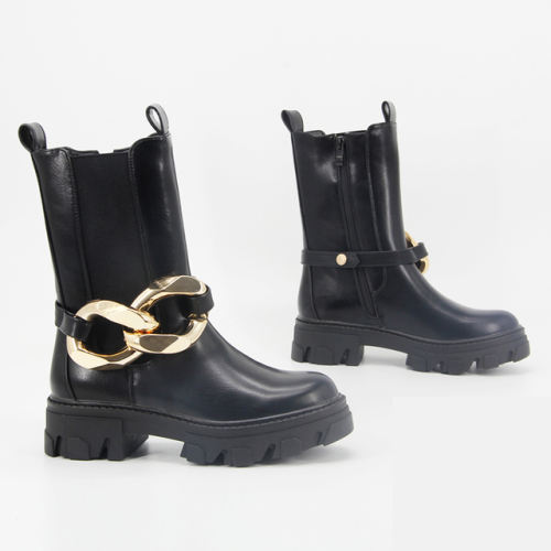 Women's Ankle Boots Platform PU Leather Chain Anti Slip Short Boots