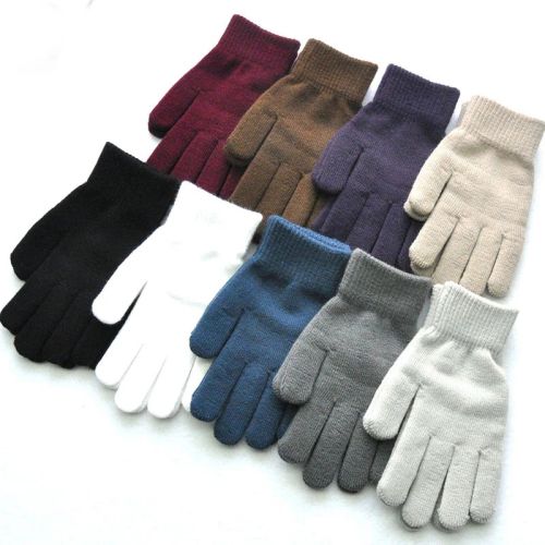 1Pair Simple Knitted Couple Gloves Winter Solid Color Full Finger Mittens Hand Warmer Men Women Gloves Thicken Cycling Gloves