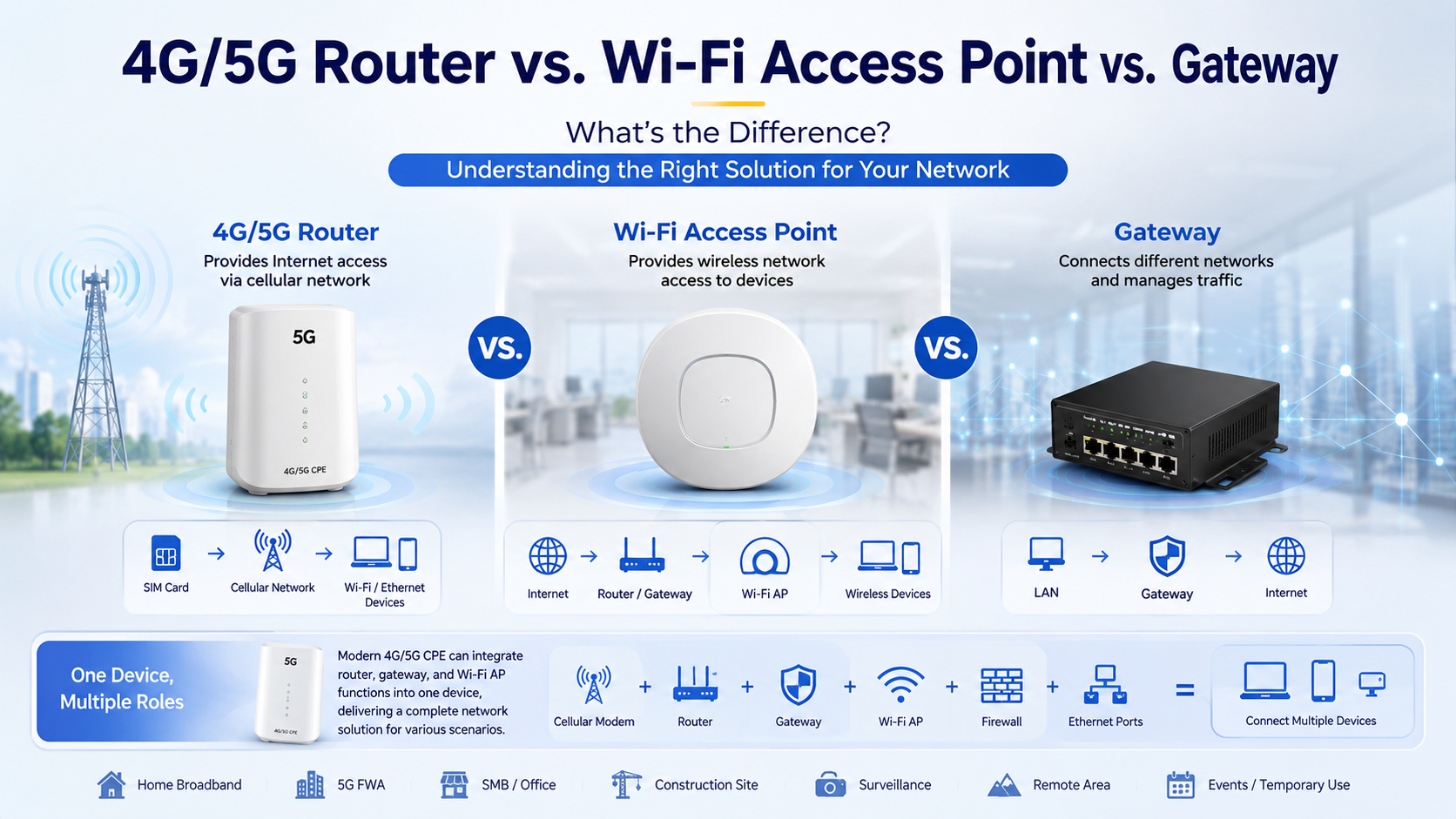 4G/5G Router vs. Wi-Fi Access Point vs. Gateway: What’s the Difference?