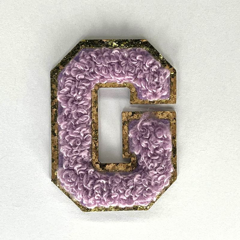 custom logo patterns letters patches iron on initial alphabet gold glitter chenille letter patches