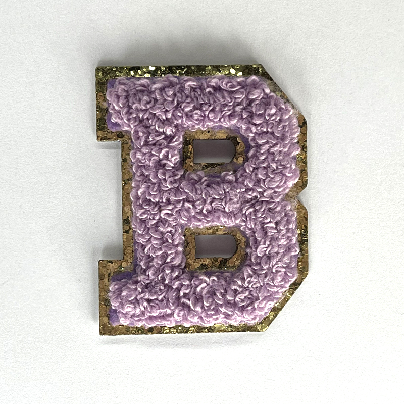 custom logo patterns letters patches iron on initial alphabet gold glitter chenille letter patches