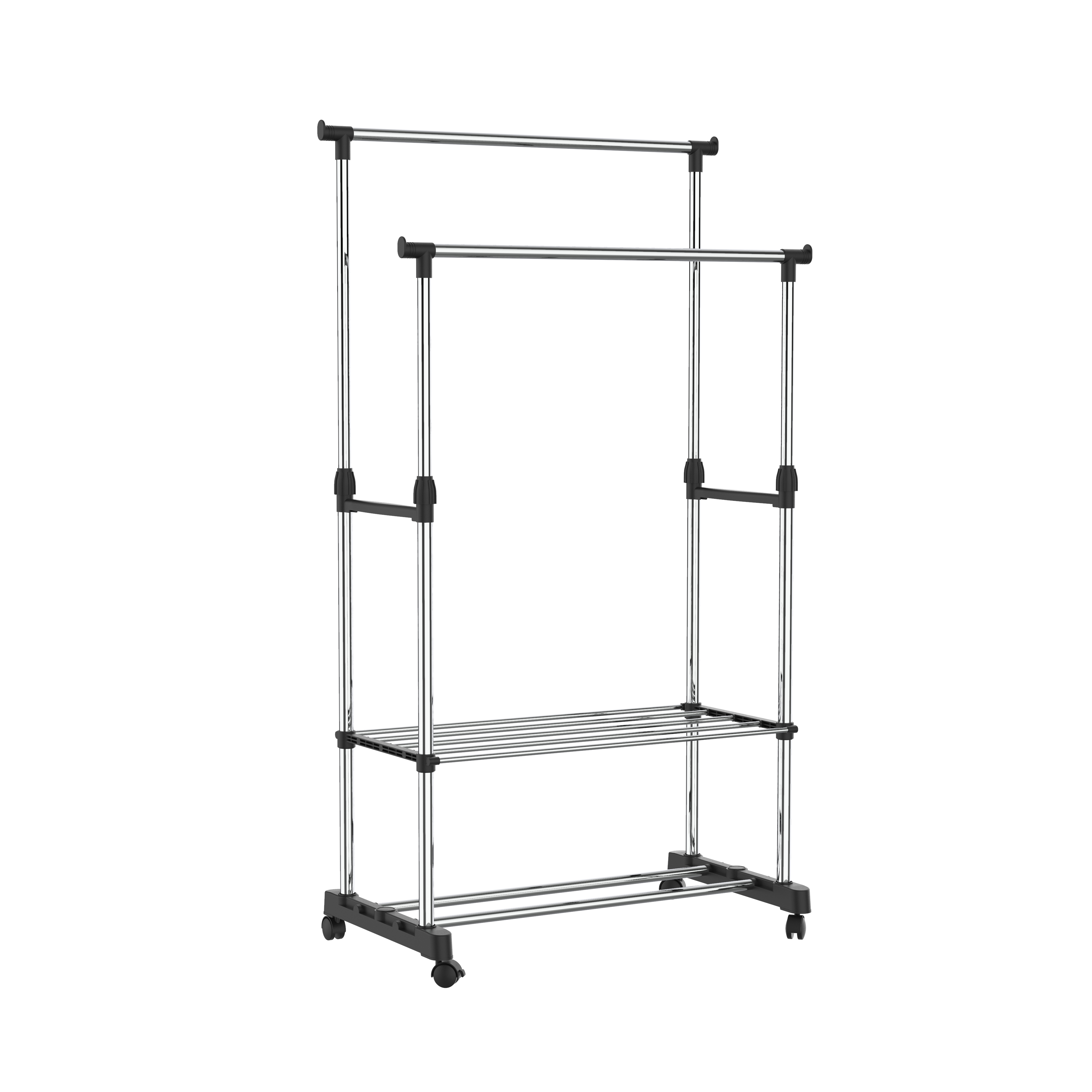 Adjustable Double Rail Garment Rack with Wheels