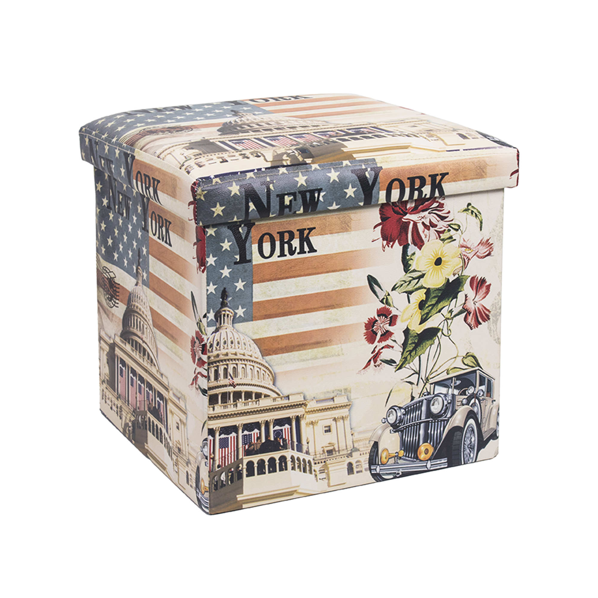 PVC Printed Foldable Storage Ottoman,Ottomans & Footstools