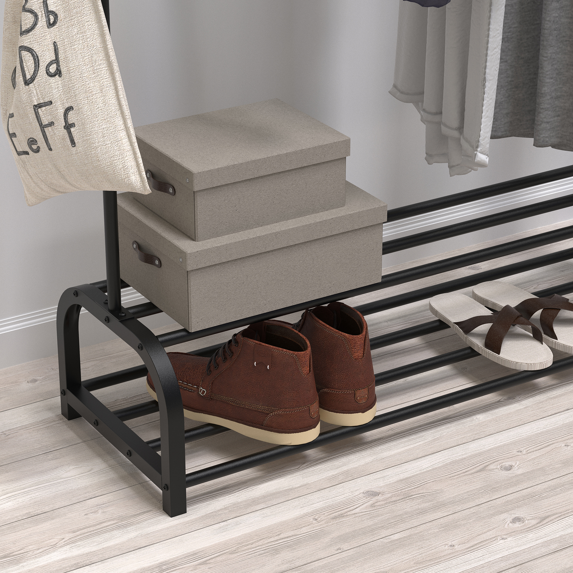 Single Metal Garment Rack with Shelves