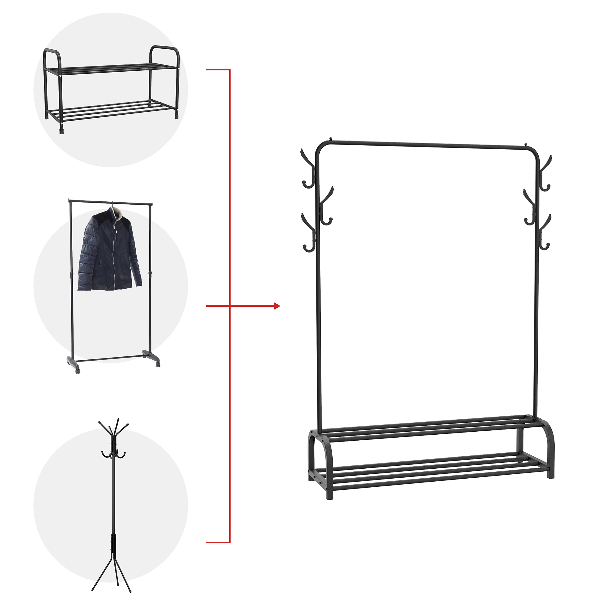 Single Metal Garment Rack with Shelves