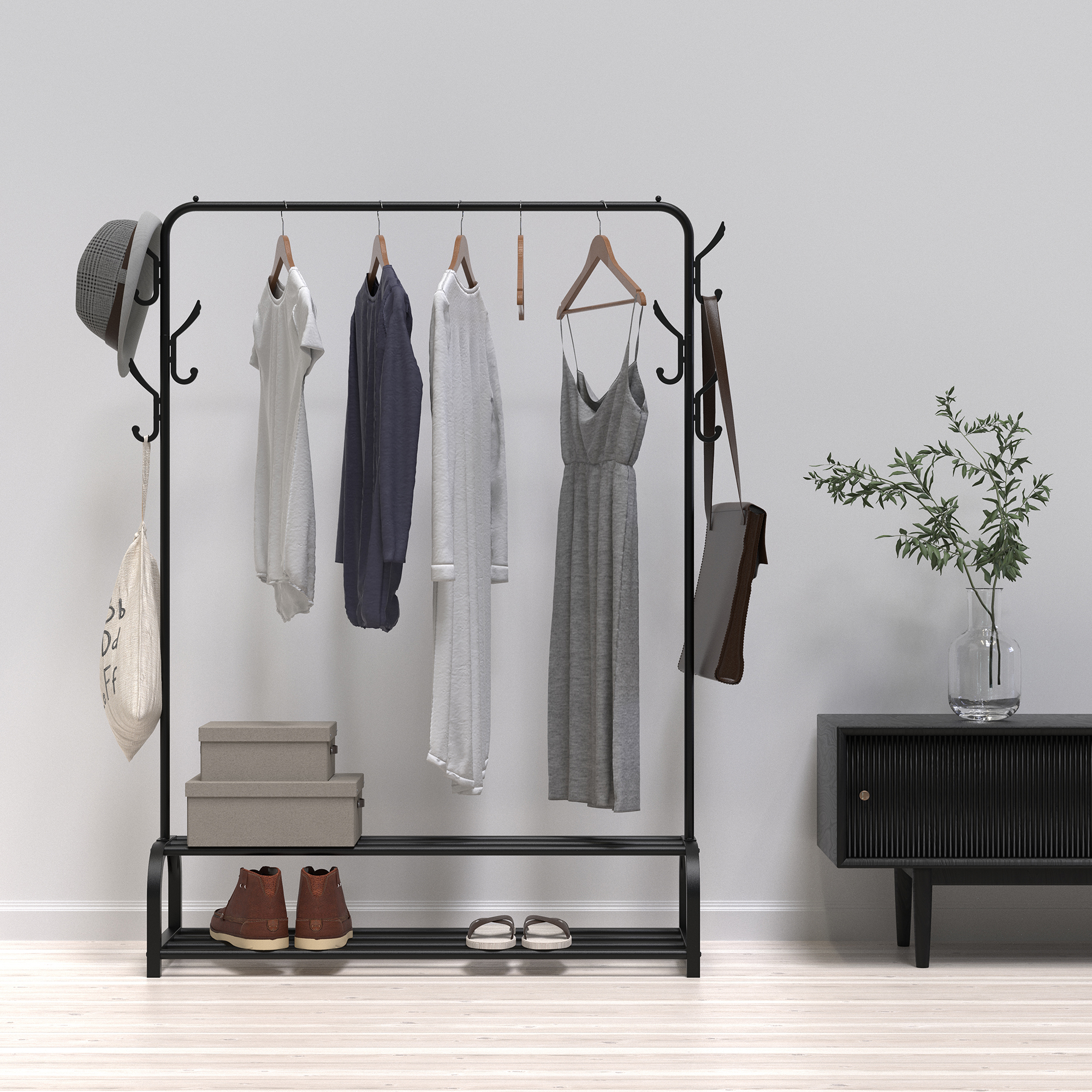 Single Metal Garment Rack with Shelves