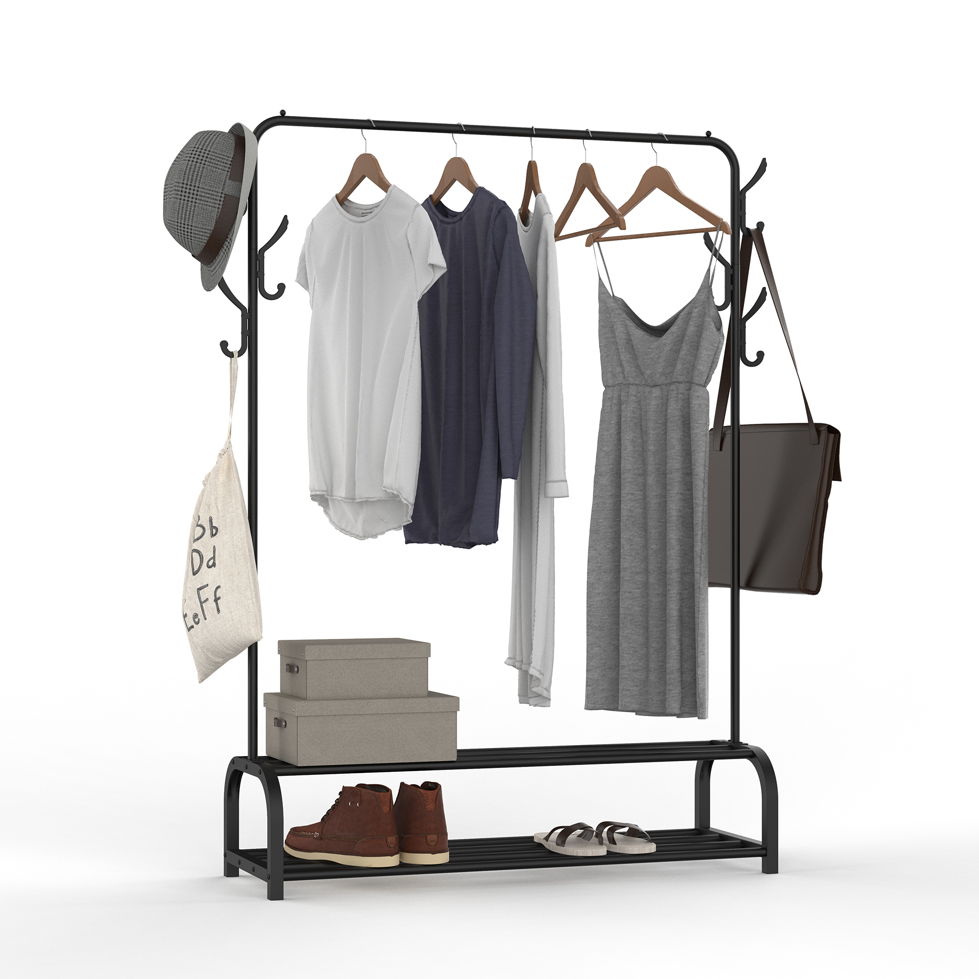 Single Metal Garment Rack with Shelves