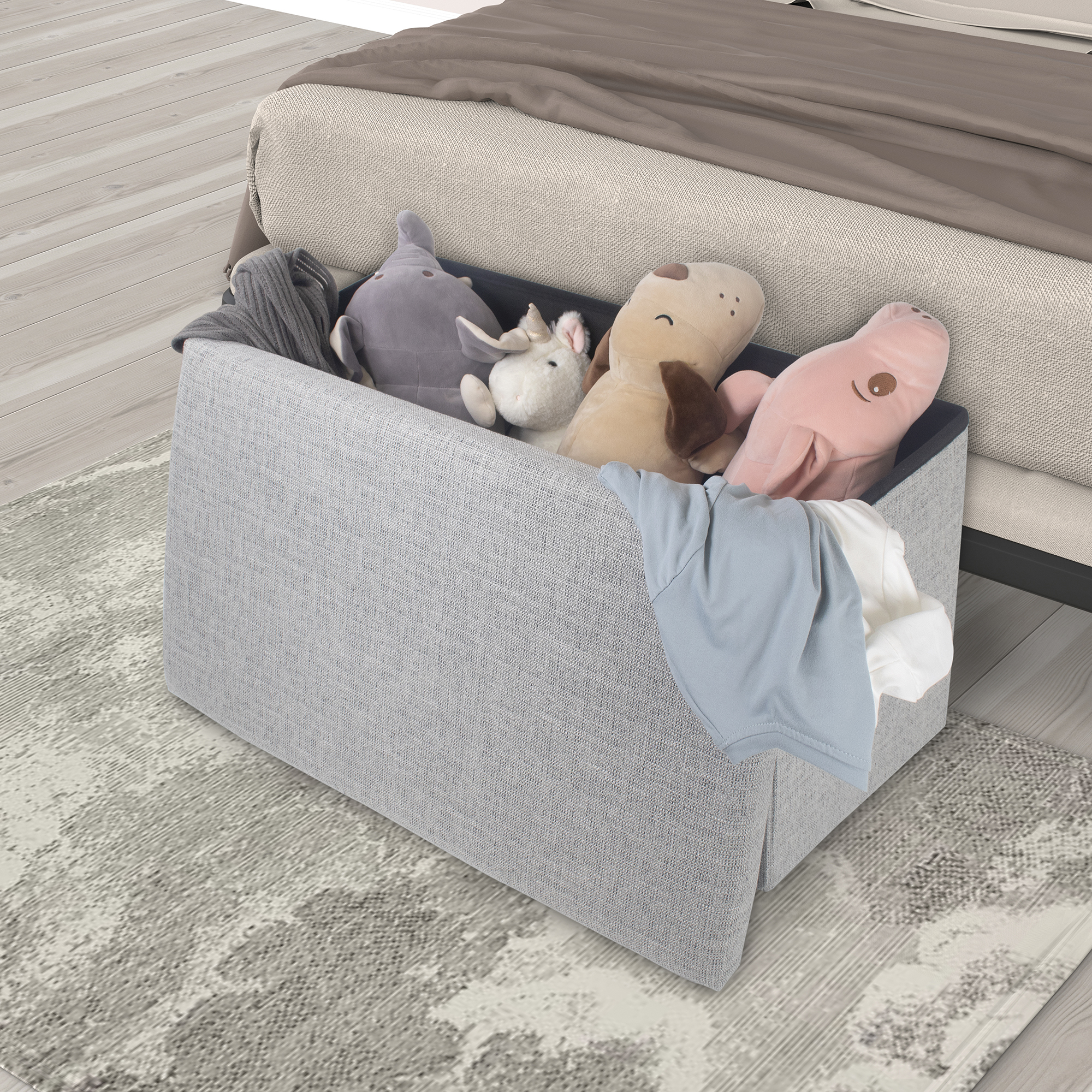 Linen Foldable Storage Ottoman