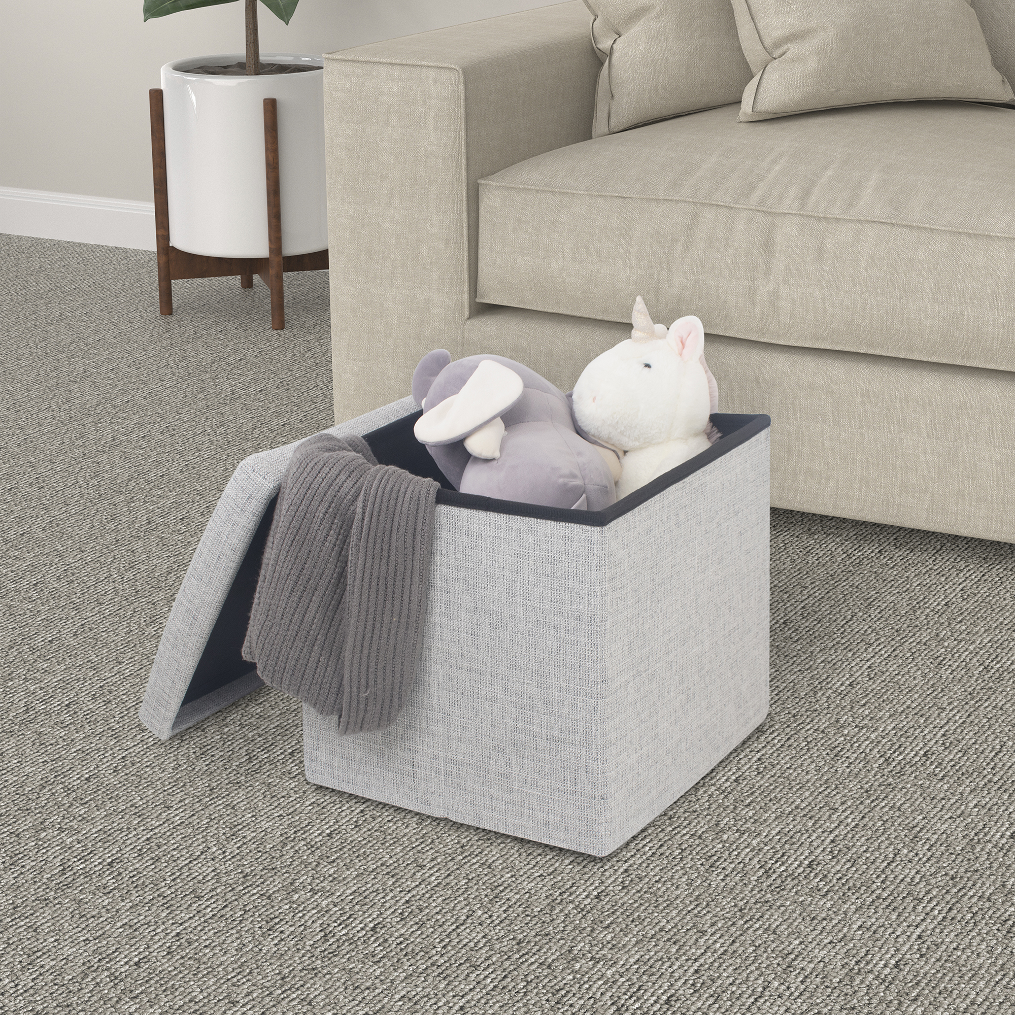 Linen Foldable Storage Ottoman