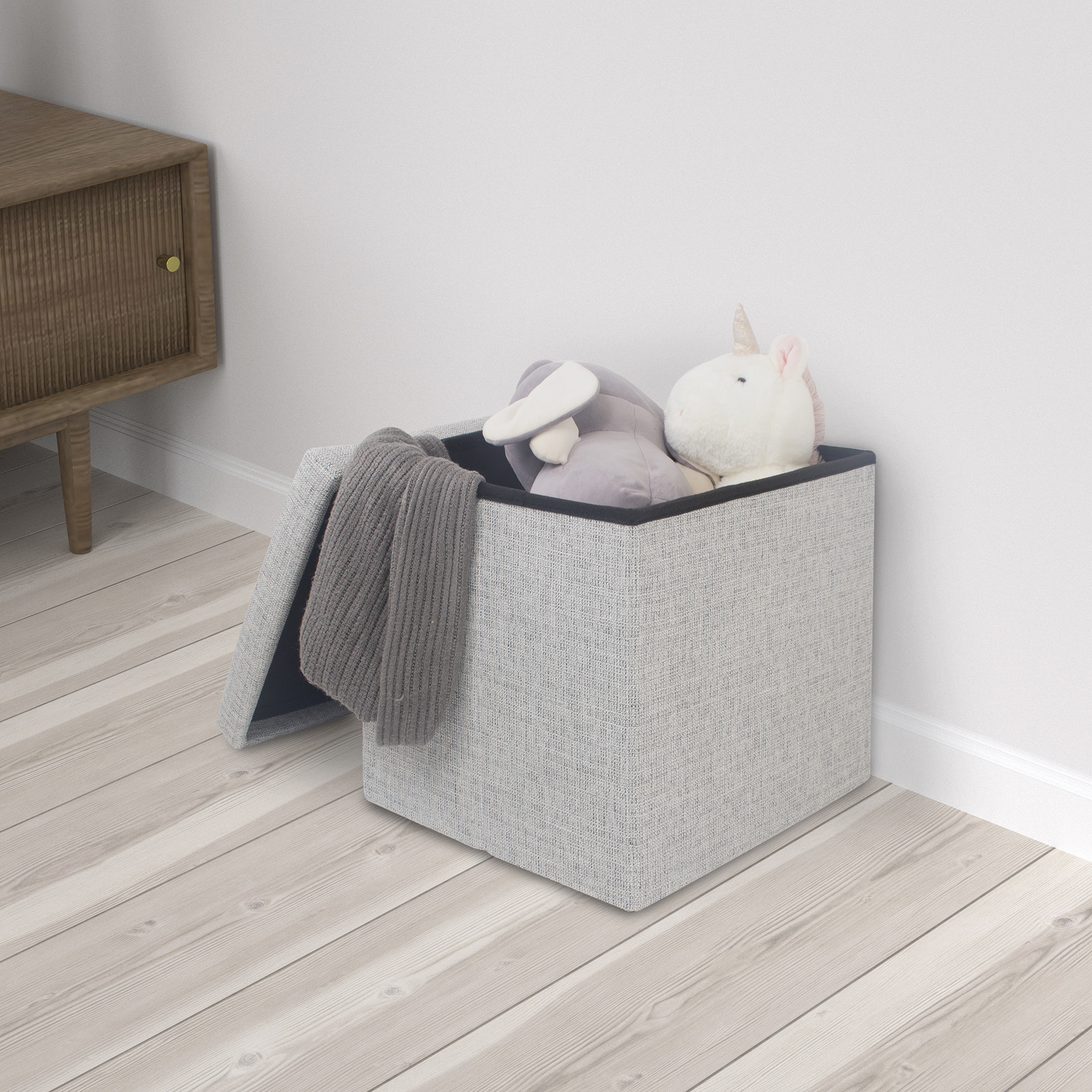 Linen Foldable Storage Ottoman